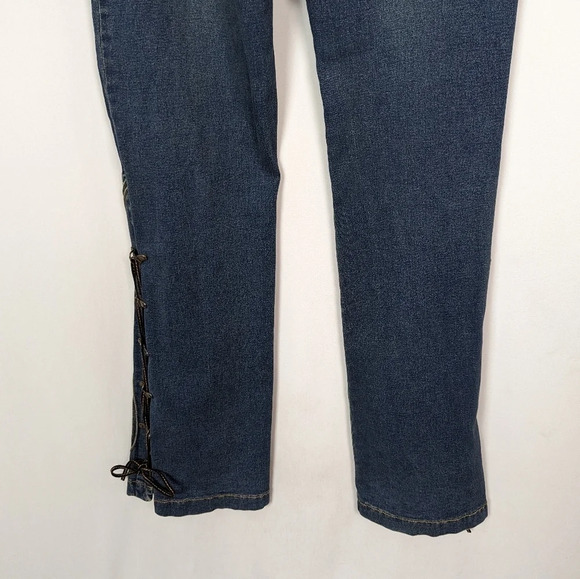VINTAGE Y2K Single sz. 10 Lace Up Hem Flare Bell Bottom Jeans Bratz Spice Girls - Picture 10 of 14